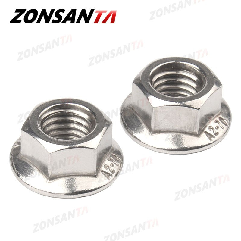 ZONSANTA Hexagon Flange Nut 304 Stainless Steel Hexagon M3 M4 M5 M6 M8 M10 M12 M16 M20 DIN6923 Pinking Slip Locking Lock Nuts - KiwisLove