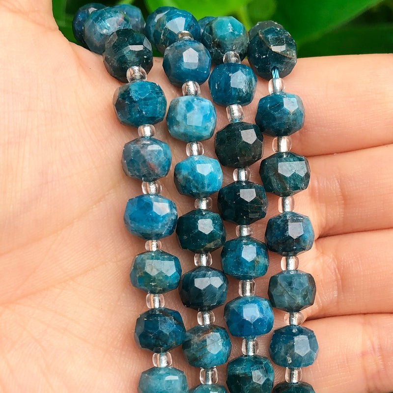 Natural Faceted Blue Apatite Gem Stone Beads Column Shape Loose Beads for Jewelry Making DIY Charms Bracelet Accessories 7.5&#39;&#39;