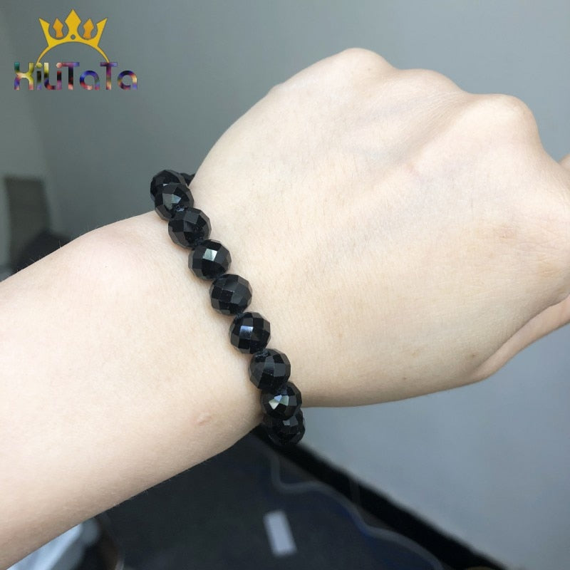 Natural Faceted Stone Black Tourmaline Loose Spacer Beads For Jewelry Making DIY Bracelet Earrings Accessories 6mm/8mm 7.5&#39;&#39;