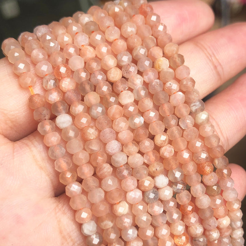 4x3mm Faceted Sunstone Beads Flat Natural Small Section Loose Rondelle Beads for Jewelry Making DIY Women Waist Chains Bracelet - KiwisLove