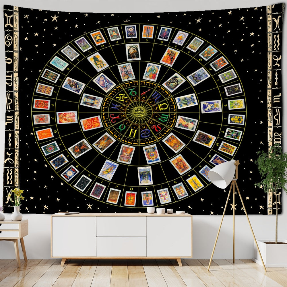 Mandala Tarot Tapestry Wall Hanging Zodiac Star Plate Sun And Moon Psychedelic Witchcraft Hippie Home Decor - KiwisLove