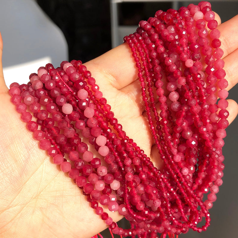 Natural Faceted Red Sapphire Stones 2 3 4mm Loose Spacer Beads for Jewelry Making DIY Bracelet Earrings Accessories 15&#39;&#39;Inches