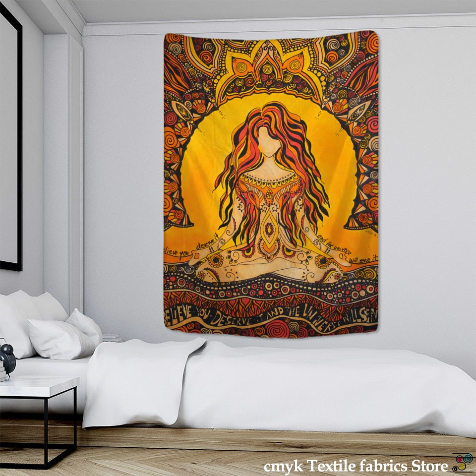 Seven Chakras India Buddha Tapestry Wall Hanging Bohemian Psychedelic Witchcraft Mysterious Aesthetics Room Decor - KiwisLove