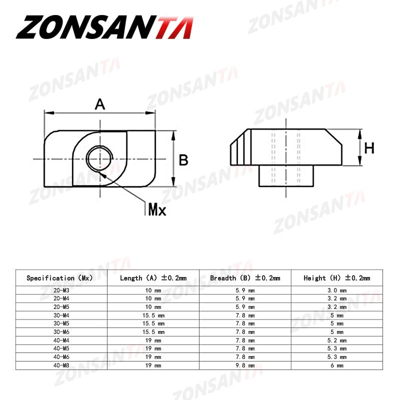 ZONSANTA T Slot Nut M3 M4 M5 M6 M8 T Nut Hammer Sliding Head 3D Printer Parts Fastener Connector 2020 3030 4040 Aluminum Profile - KiwisLove