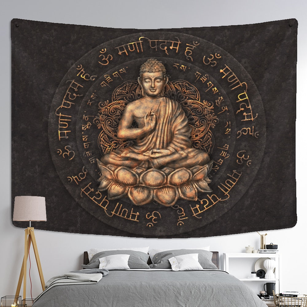 Psychedelic Indian Buddha Tapestry Wall Hanging Bohemian Religious Belief Tarot Card Hippie Mandala Home Decor - KiwisLove