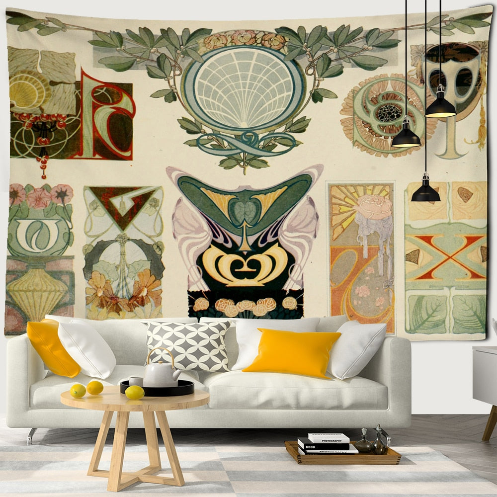 Plant Cactus Tapestry Wall Hanging Psychedelic Witchcraft Moon Starry Sky Mushroom Illustration Hippie Boho Style Home Decor - KiwisLove