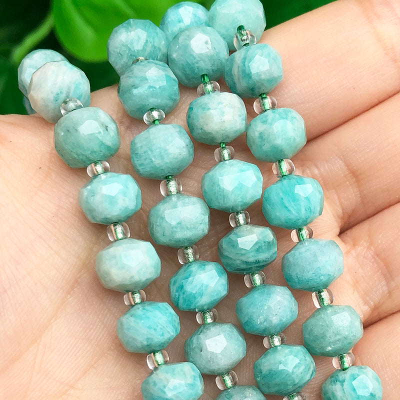 Natural Amazonite Gem Stone Beads Column Shape Faceted Loose Beads for Jewelry Making DIY Bracelet Accessories 7.5&#39;&#39;inches