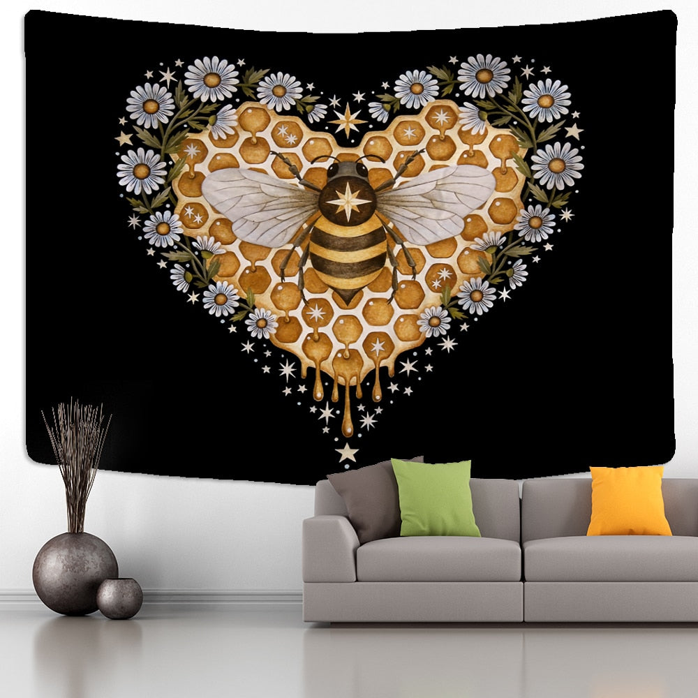Bee Floral Tapestry Wall Hanging Daisy Bohemian Hippie Witchcraft Plant Bedroom Ins Style Dormitory Home Decor - KiwisLove