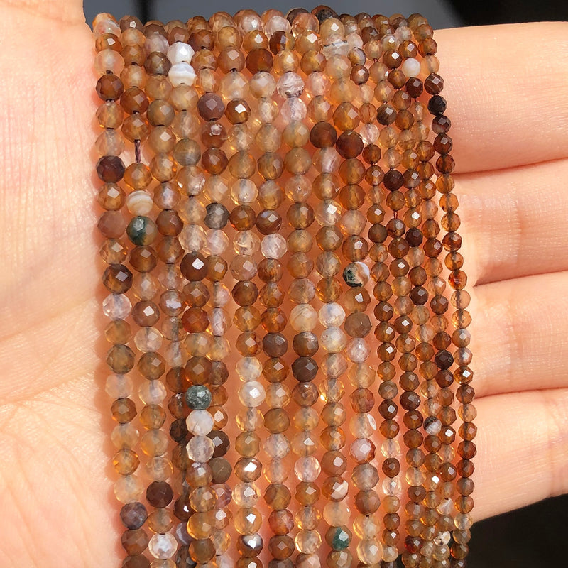 Natural Faceted Stone Beads Coffee Agates Gem Round Spacer Beads for Jewelry DIY Making Bracelet Earrings Accessories 15&#39;&#39; 2 3mm