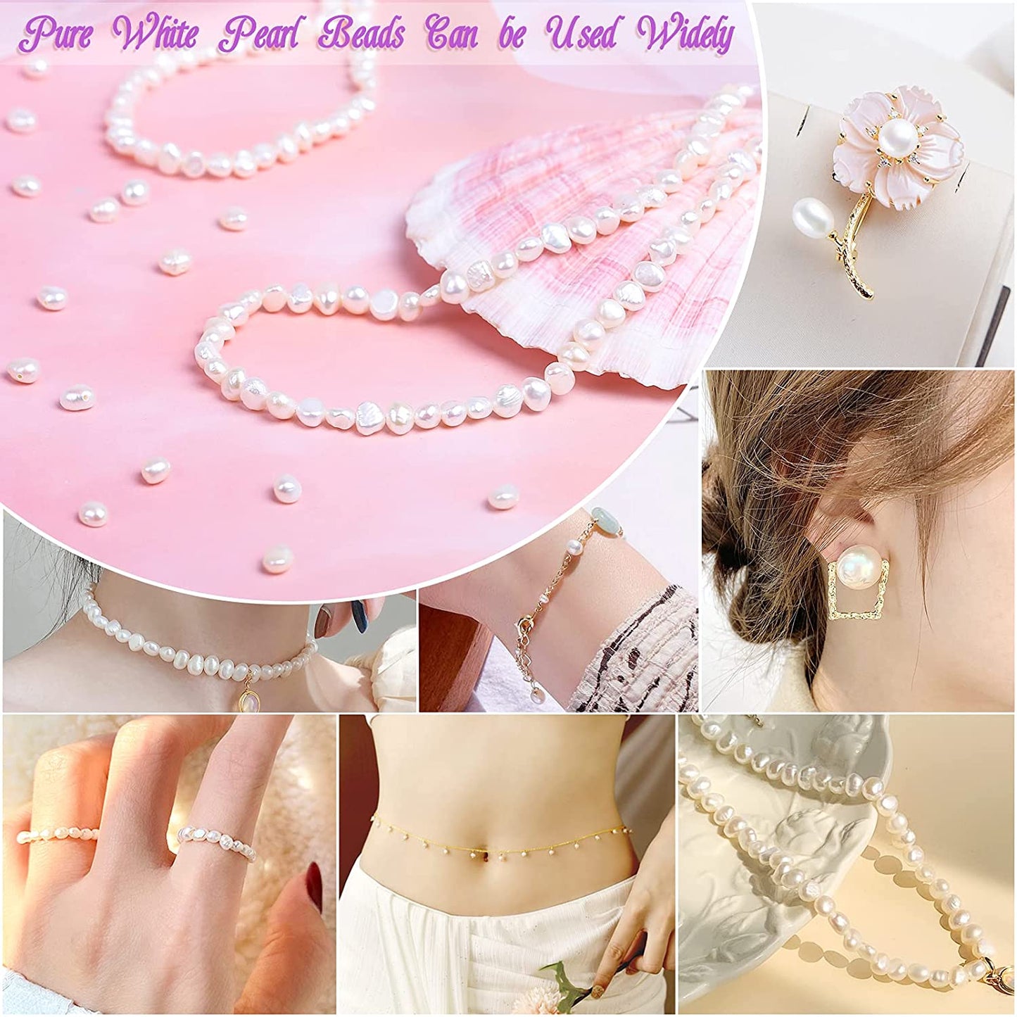 Natural Freshwater Pearl White Pink Purple Oval Punch Pearls Beads for DIY Craft Bracelet Necklace Jewelry Making 15'' Strand - KiwisLove