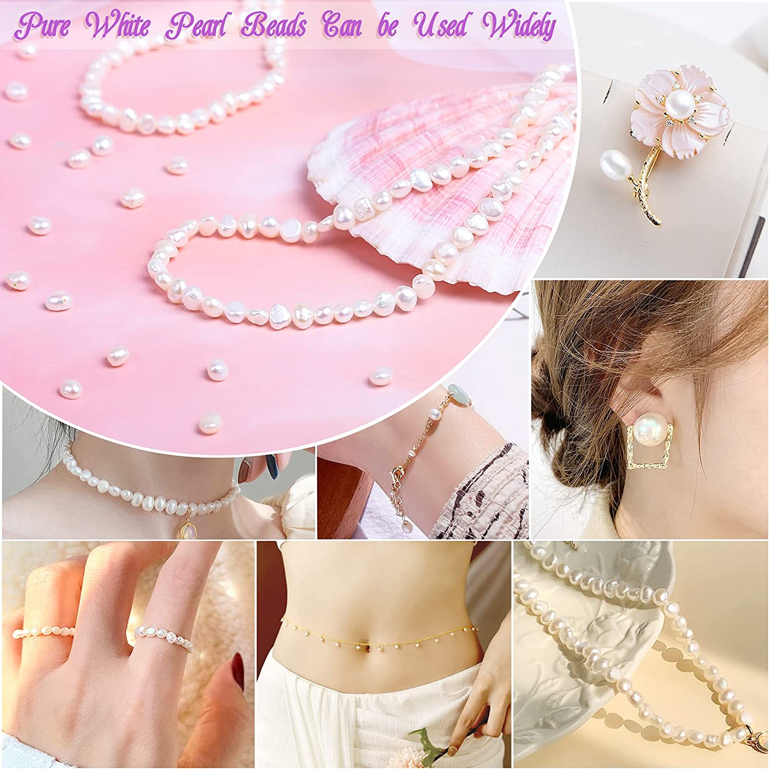 Natural Freshwater Pearl White Pink Purple Oval Punch Pearls Beads for DIY Craft Bracelet Necklace Jewelry Making 15'' Strand - KiwisLove