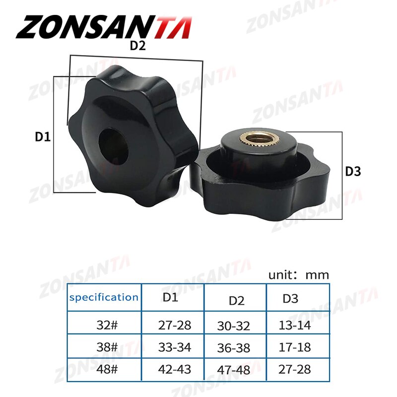 ZONSANTA Plum Bakelite Hand Tighten Nuts M4 M5 M6 M8 M10 Plastic Head Hand Nut Black Handle Thread Star Clamping Knob Manual Nut - KiwisLove