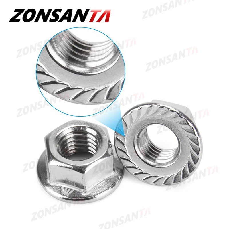 ZONSANTA160pcs Hexagon Flange Nuts M3 M4 M5 M6 M8 M10 M12 304 Stainless Steel Universal Locknuts Set Assortment Kit DIN6923 - KiwisLove