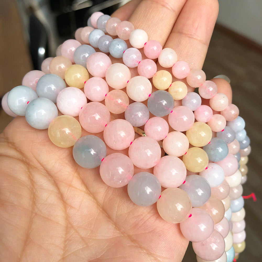 Colorful Morganite Stone Beads for Jewelry Making 6 8 10mm Smooth Round Loose Spacer Beads DIY Bracelet Charms Accessories 15&#39;&#39; - KiwisLove