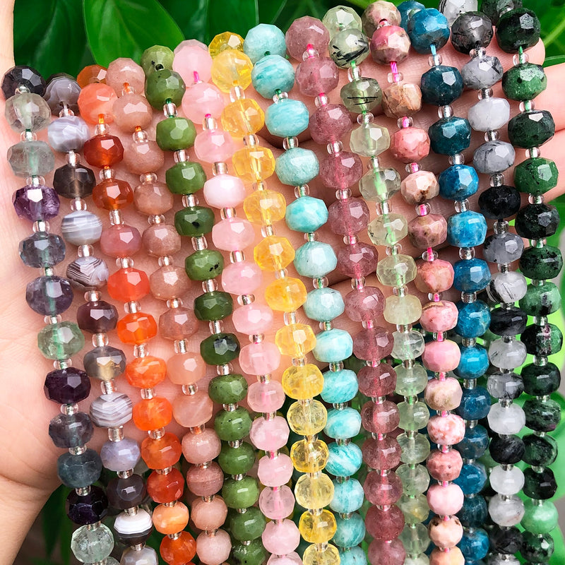 8*6mm Faceted Sunstone Gem Beads Column Shape Natural Loose Beads for Jewelry Making DIY Bracelet Accessories 7.5&#39;&#39;Inches