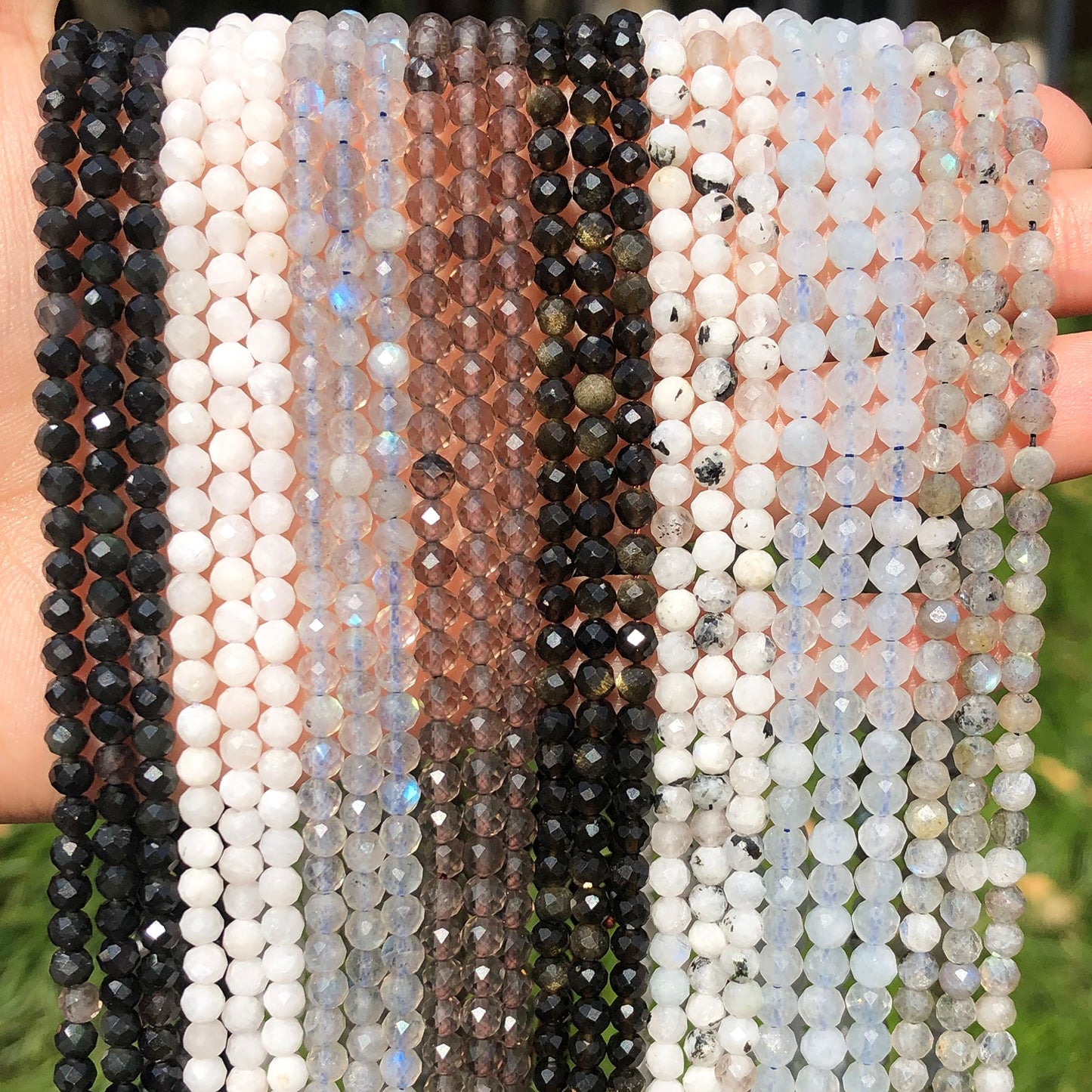 Natural Stone Faceted Labradorite Moonstone Obsidian Small Waist Beads for Beadwork DIY Jewelry Making Bracelet Accessories - KiwisLove