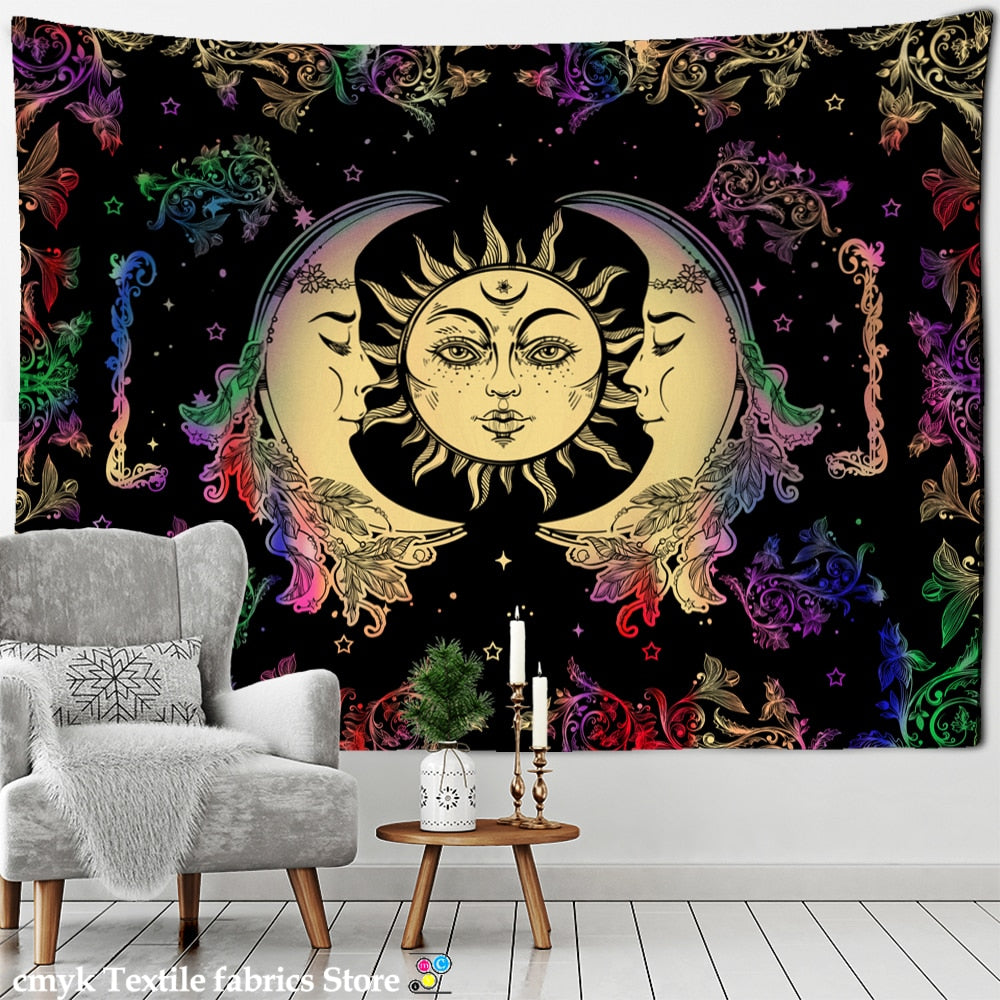 Colorful Sun Moon Tapestry Universe Psychedelic Witchcraft Hippie Tapiz Wall Hanging Room Home Decor - KiwisLove