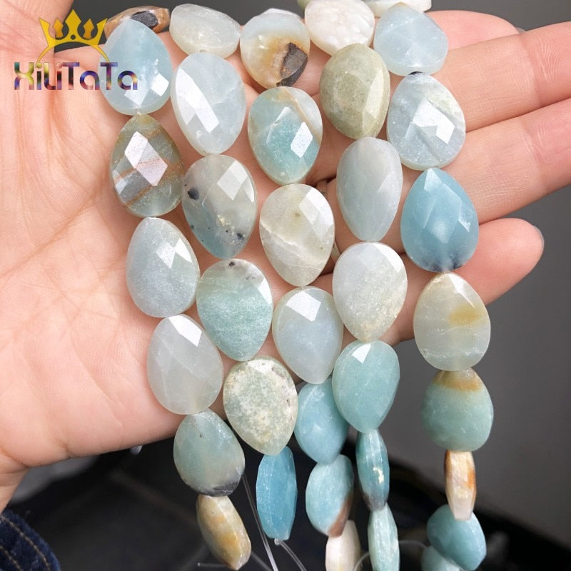 13*18mm Natural Amazonite Beads Water Drop Shape Faceted Loose Stone Beads For Jewelry Making DIY Bracelet Ear Studs Accessories - KiwisLove