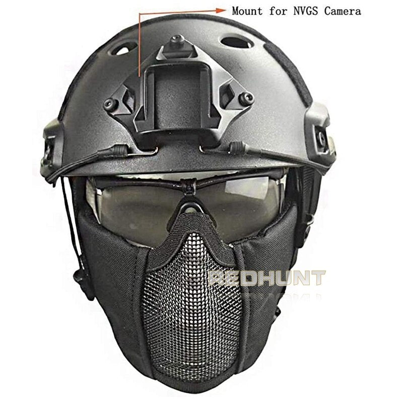 Tactical PJ Fast Helmet Hunting Paintball Half Face Mask Army War Game Motorcycle Helmet with UV Protection Glasses - KiwisLove