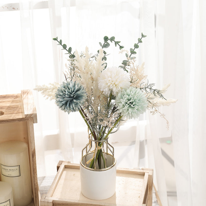 White Artificial Flowers Dandelion Big Bouquet Autum Silk Plastic Fake Flower for Home Wedding Decoration Living Room Arrange - KiwisLove