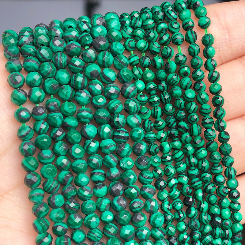 Natural Stone Faceted Green Malachite Spacer Beads for Jewelry DIY 2 3 4mm Small Round Beads Making Bracelet Accessories 15&#39;&#39;