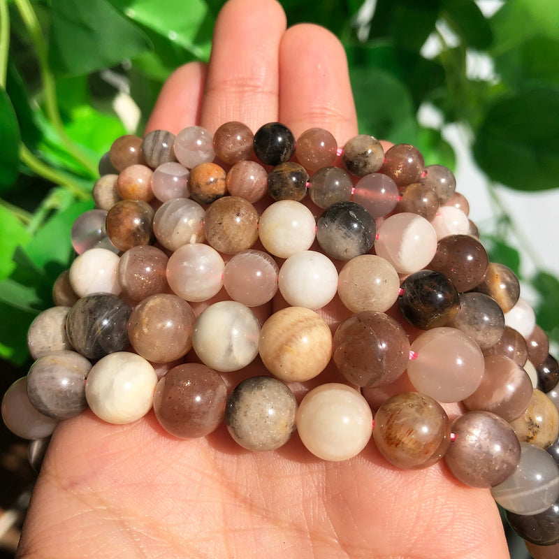 Natural Stone Mixed Moonstone Sunstone Gem Round Loose Beads for DIY Crafts Jewelry Making Bracelet Accessories 15&#39;&#39; 6 8 10mm