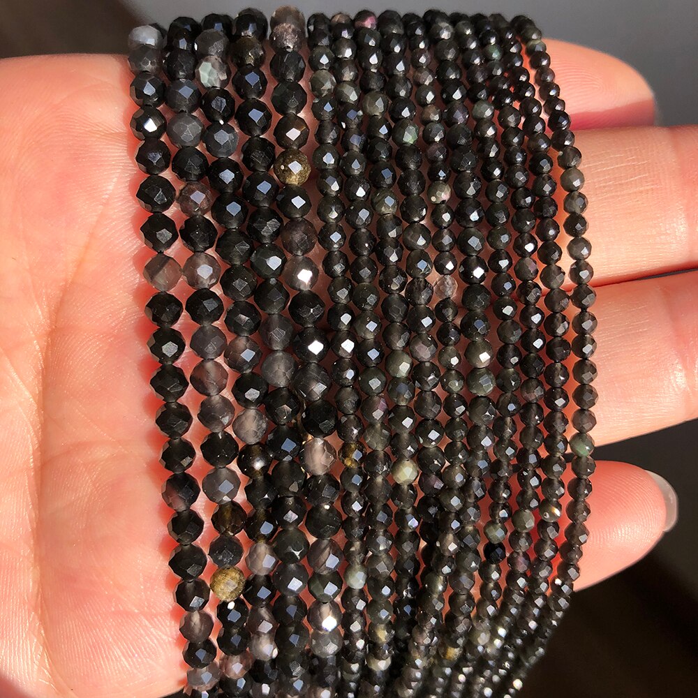 2 3 4mm Faceted Black Obsidian Jaspers Stone Round Loose Spacer Beads for Jewelry Making DIY Bracelet Earrings Accessories 15&#39;&#39; - KiwisLove
