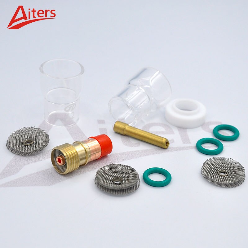 Double Gas Lens Filter 11PCS kit for TIG WP-17/18/26 torch Accessories Stubby Gas Lens and Pyrex Glass Cup Gasket - KiwisLove