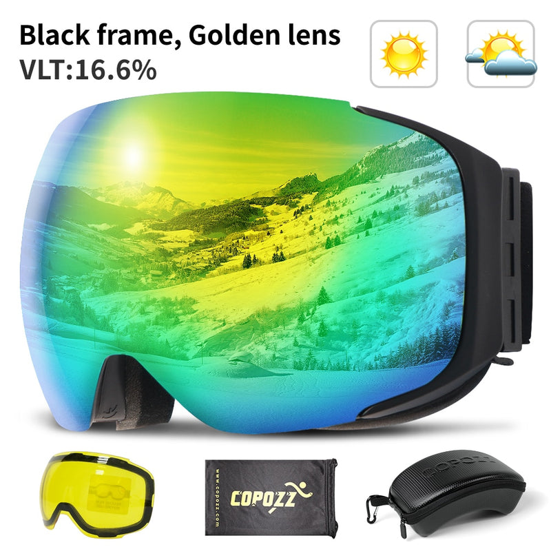 COPOZZ Magnetic Ski Goggles with Quick-Change Lens and Case Set 100% UV400 Protection Anti-fog Snowboard Goggles for Men &amp; Women - KiwisLove