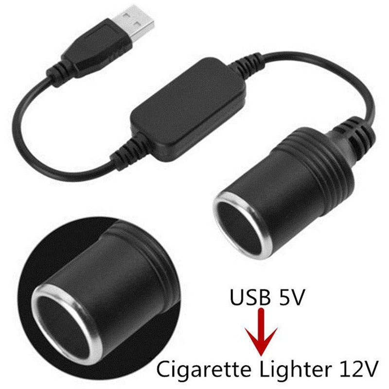 Converter Adapter Wired Controller USB Port to 12V Car Cigarette Lighter Socket Female Power Cord for Xiaomi Power Bank DVR - KiwisLove