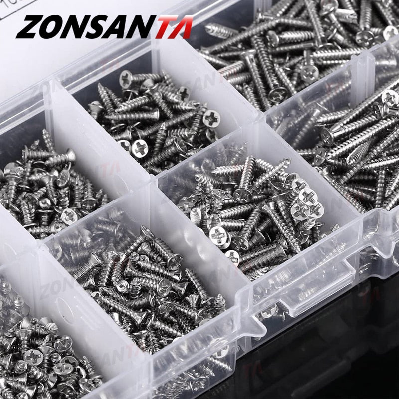 ZONSANTA 400Pcs M2 Cross Flat Head Self Tapping Screw Assortment Kit Wood Thread Nail Screw Sets DIY Countersunk Head Smal Scres - KiwisLove