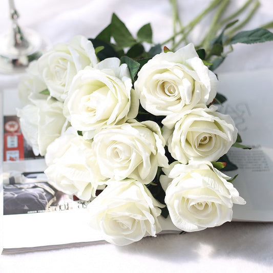 5Pcs 51cm Long Branch Flowers Bouquet Beautiful White Silk Roses Artificial Flowers Wedding Home Table Decor Arrange Fake Flower - KiwisLove