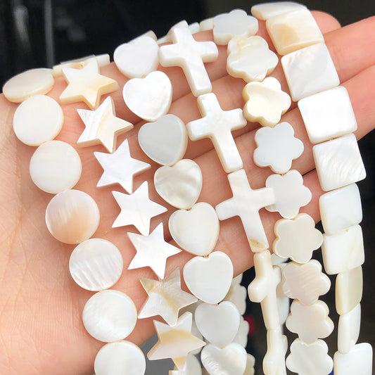 Natural White Freshwater Shell Beads Beads Heart Cross Star Round Mother Of Pearl Loose Beads for Jewelry Making DIY Bracelet - KiwisLove