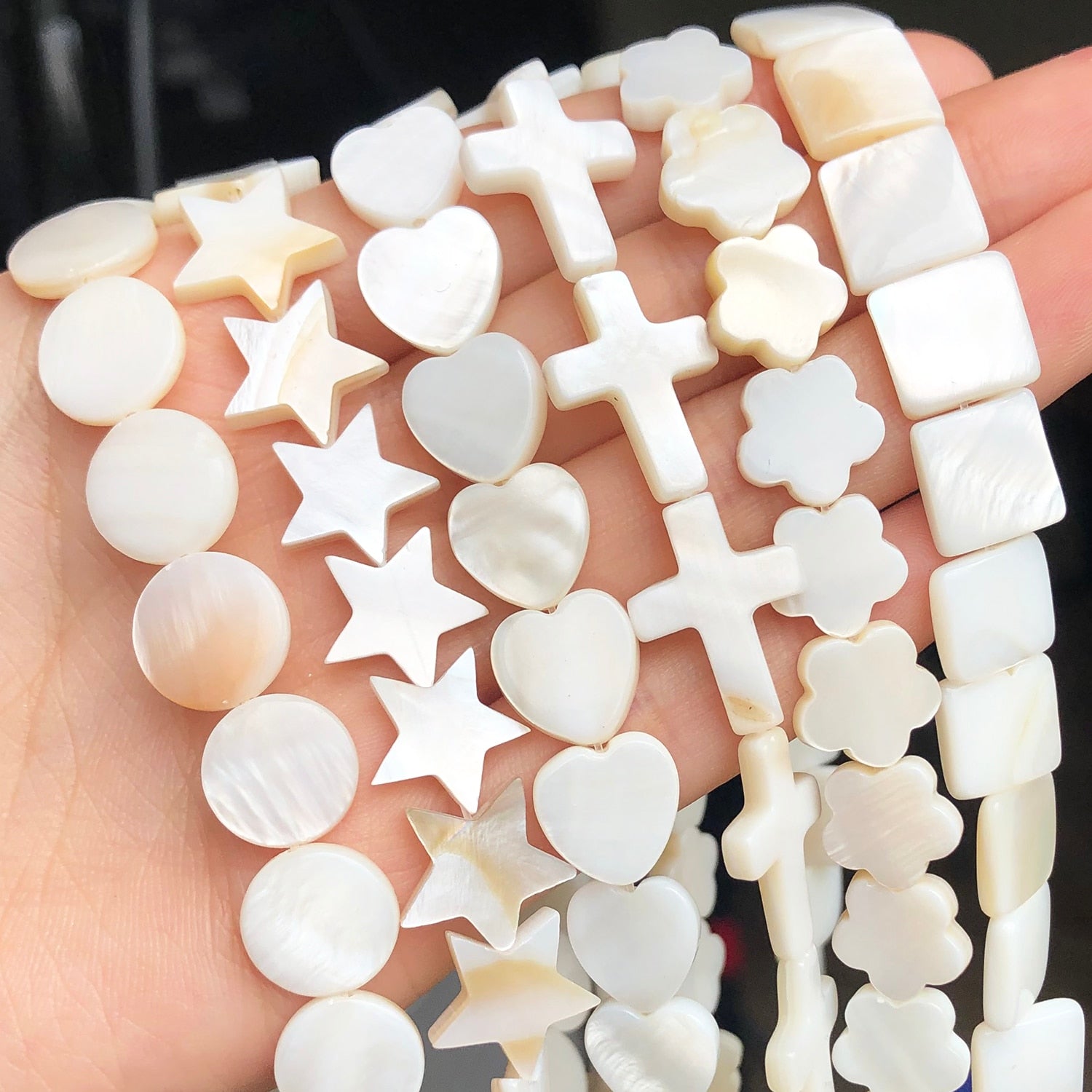 Natural White Freshwater Shell Beads Beads Heart Cross Star Round Mother Of Pearl Loose Beads for Jewelry Making DIY Bracelet - KiwisLove