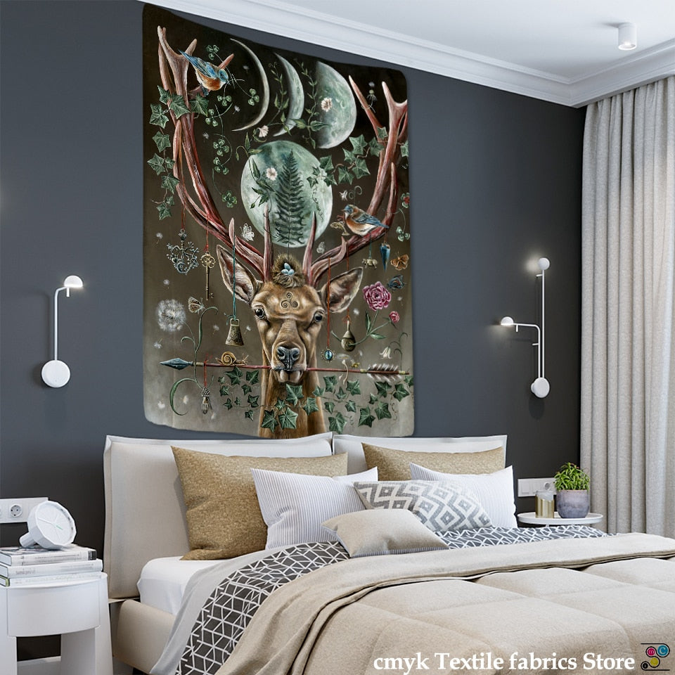 Forest Elk Tapestry Wall Hanging Mount Bohemian Psychedelic Witchcraft Mystery Hippie Bedroom Sheet Home Decor - KiwisLove