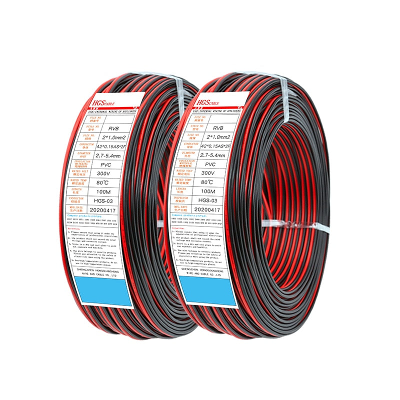 1/5M Red/Black Red/White RVB 2 Pins Electrical Wire 22 20 18 16 14 12AWG  PVC Insulated Bare Copper UL2468 Power Lines LED Cable - KiwisLove