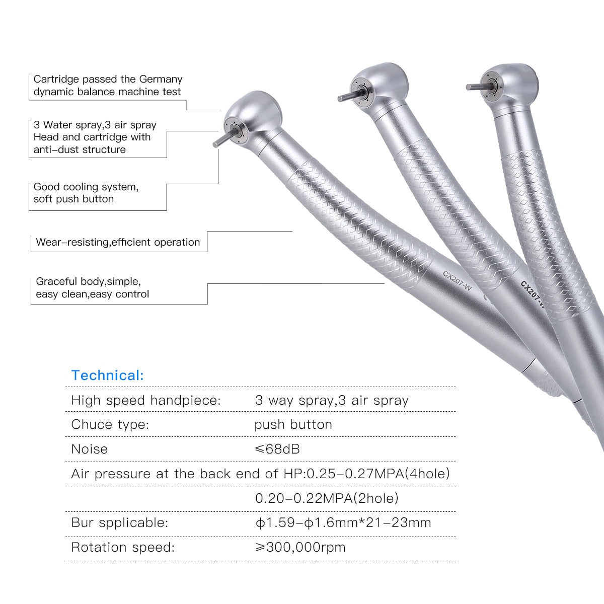 Dental Standard Push Button Turbine Water Spray High Speed Handpiece 4 Holes With Quick Coupling Dentist Tools - KiwisLove