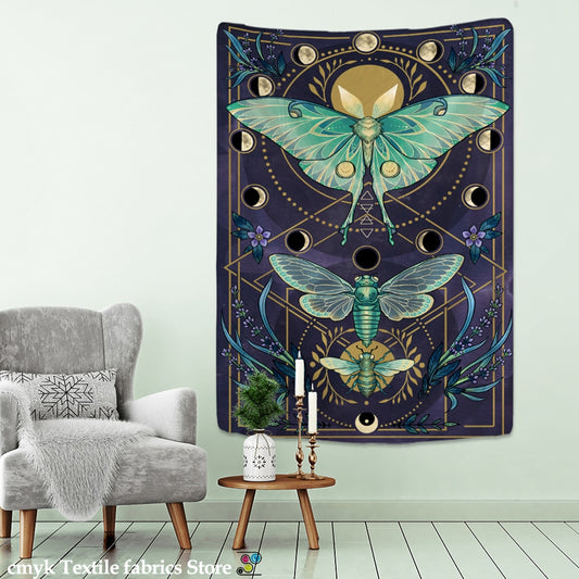 Moon Phase Butterfly Tapestry Wall Hanging Psychedelic Mysterious Witchcraft Bohemian Style Aesthetics Room Home Decor - KiwisLove