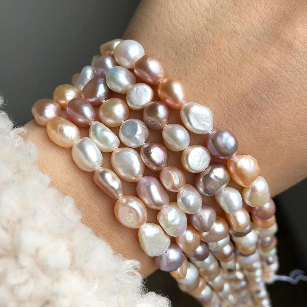 7-8mm Natural Freshwater Pearl Beads Rice Shape Mix Colors Pearls Beads For DIY Women Handmade Bracelet Charms Accessories 15&#39;&#39; - KiwisLove
