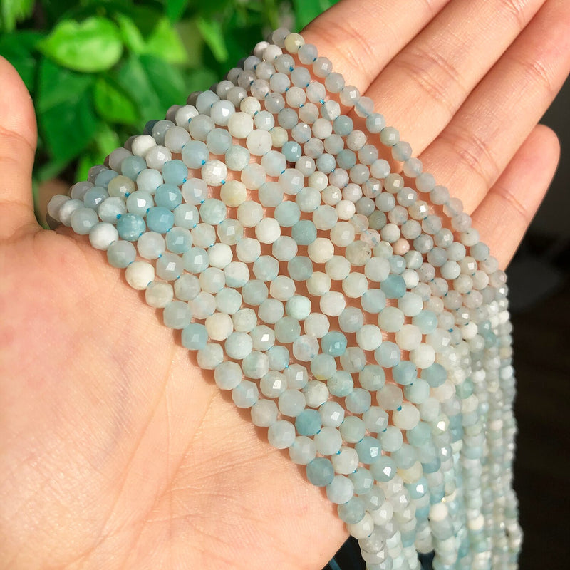 Natural Faceted Blue Amazonite Gem Stone Waist Beads for Jewelry Making DIY Bracelet Earrings Accessories 15&#39;&#39; 3 4mm Wholesale