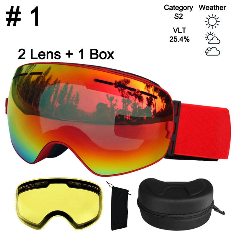LOCLE Anti-fog Ski Goggles UV400 Ski Glasses Double Layers Skiing Snowboard - KiwisLove
