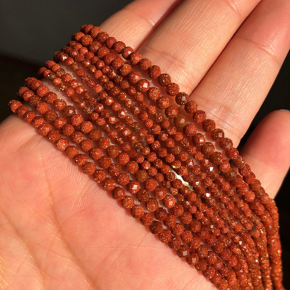Natural Stone Beads 2 3 4mm Faceted Gold Sand Gem Loose Spacer Beads for Jewelry Making DIY Bracelet Earrings Accessories 15'' - KiwisLove
