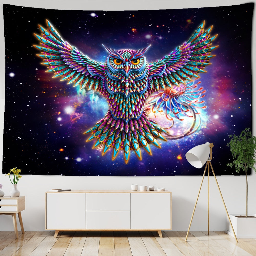 Colorful Psychedelic Owl Tapestry Wall Hanging Bohemian Hippie Art Science Fiction TAPIZ Witchcraft Room Home Decor - KiwisLove