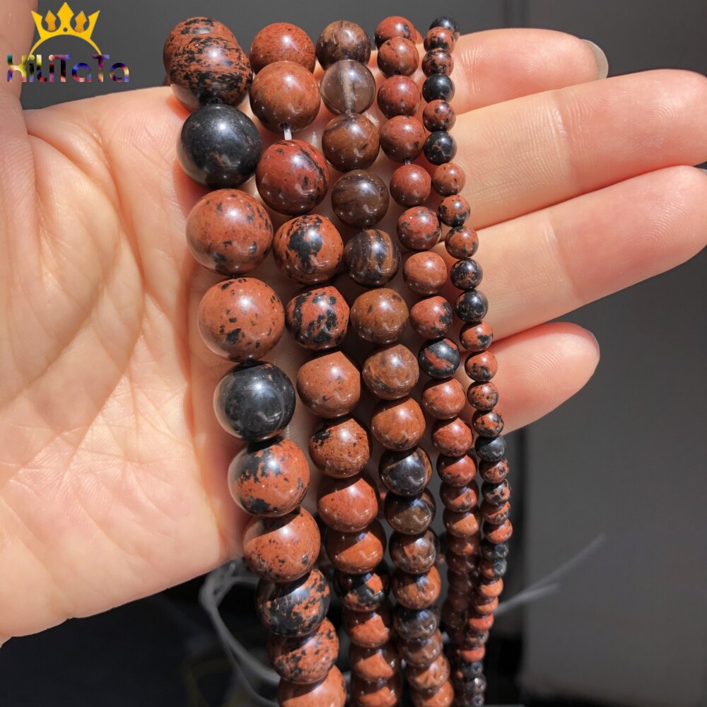 Natural Stone Mahogany Obsidian Round Loose Spacer Beads For Jewelry DIY Making Bracelet Accessories 15&#39;&#39; Strands 4 6 8 10 12mm - KiwisLove