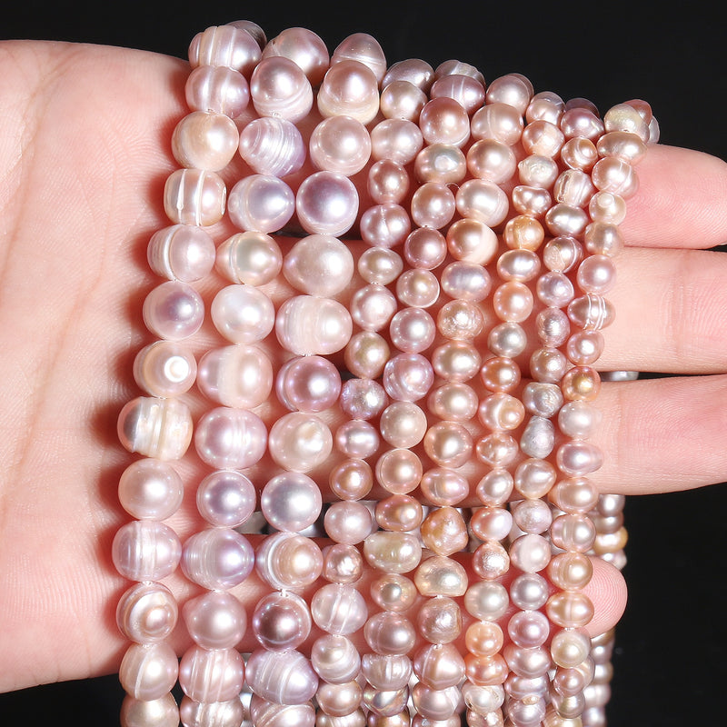 Natural Freshwater Pearl White Pink Purple Oval Punch Pearls Beads for DIY Craft Bracelet Necklace Jewelry Making 15&#39;&#39; Strand