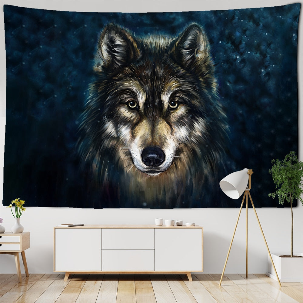 Wolf&#39;s Gaze Holy Animals Tapestry Tribal Animal Decoration Wall Hanging Wall Tapestry Home Decor Textile - KiwisLove