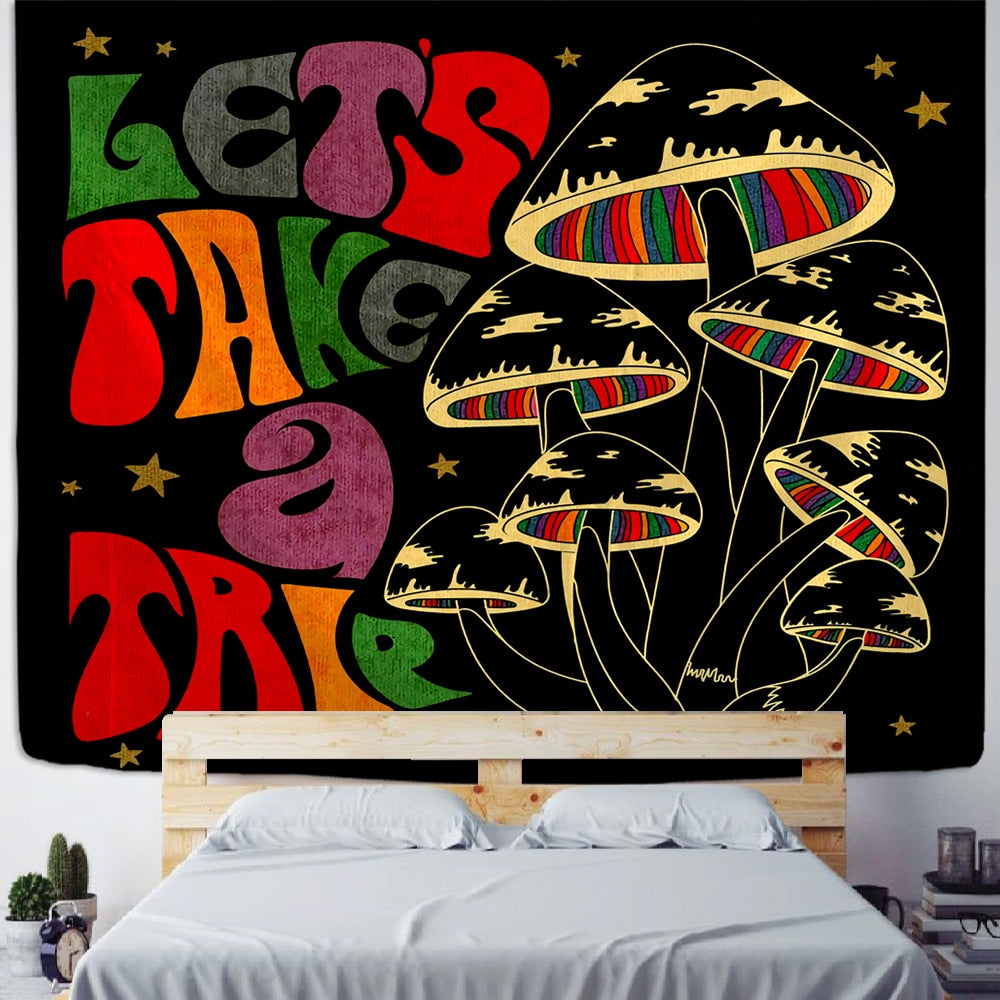 Psychedelic Mushroom Tapestry Wall Hanging Aesthetic Witchcraft Bohemian TAPIZ Girls Dormitory Home Room Decor - KiwisLove