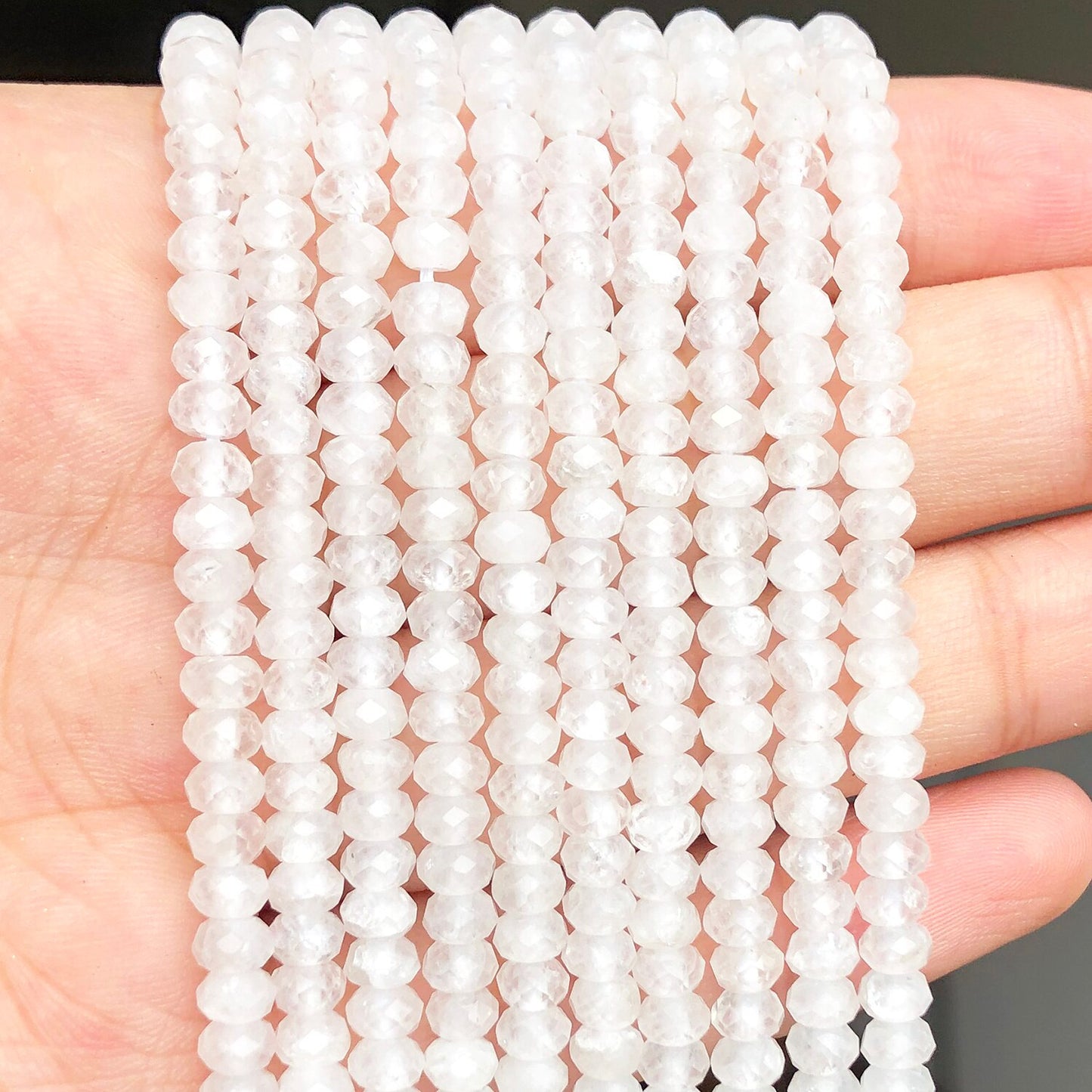 Small Waist Beads Natural Stone White Moonstone Loose Rondelle Beads for Jewelry Making DIY Women&#39;s Bracelet Earrings 15&#39;&#39;Inch - KiwisLove
