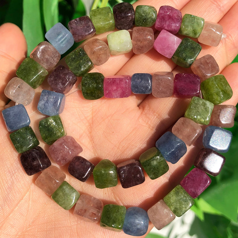 8mm Square Aquamarines Morganite Tourmaline Peridot Apatite Stone Beads Natural Loose Beads for Jewelry DIY Making Bracelet - KiwisLove