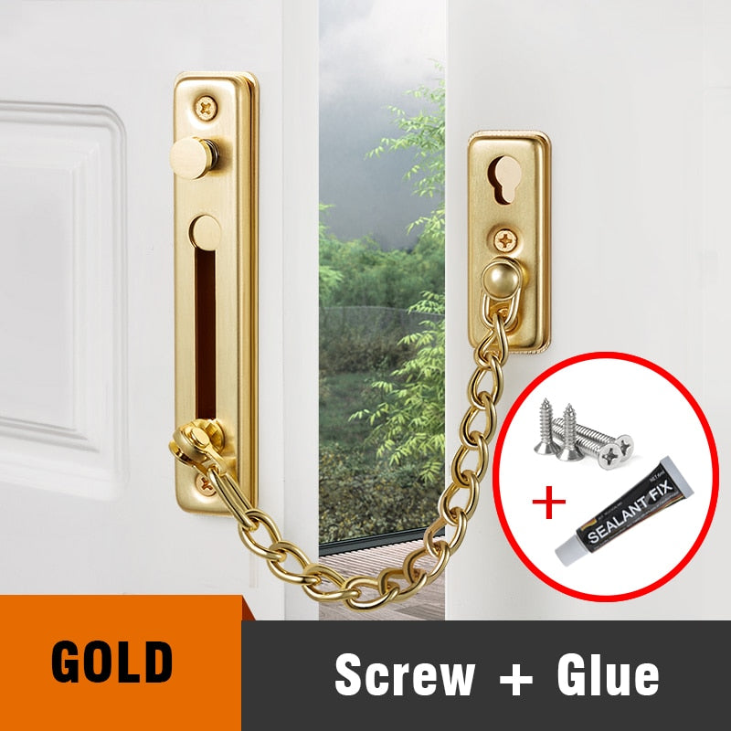 KAK 304 Stainless Steel Security Door Chain Lock Anti-theft Door Chain Door Latch Nail Free Glue Thicken Door Lock Hardware - KiwisLove